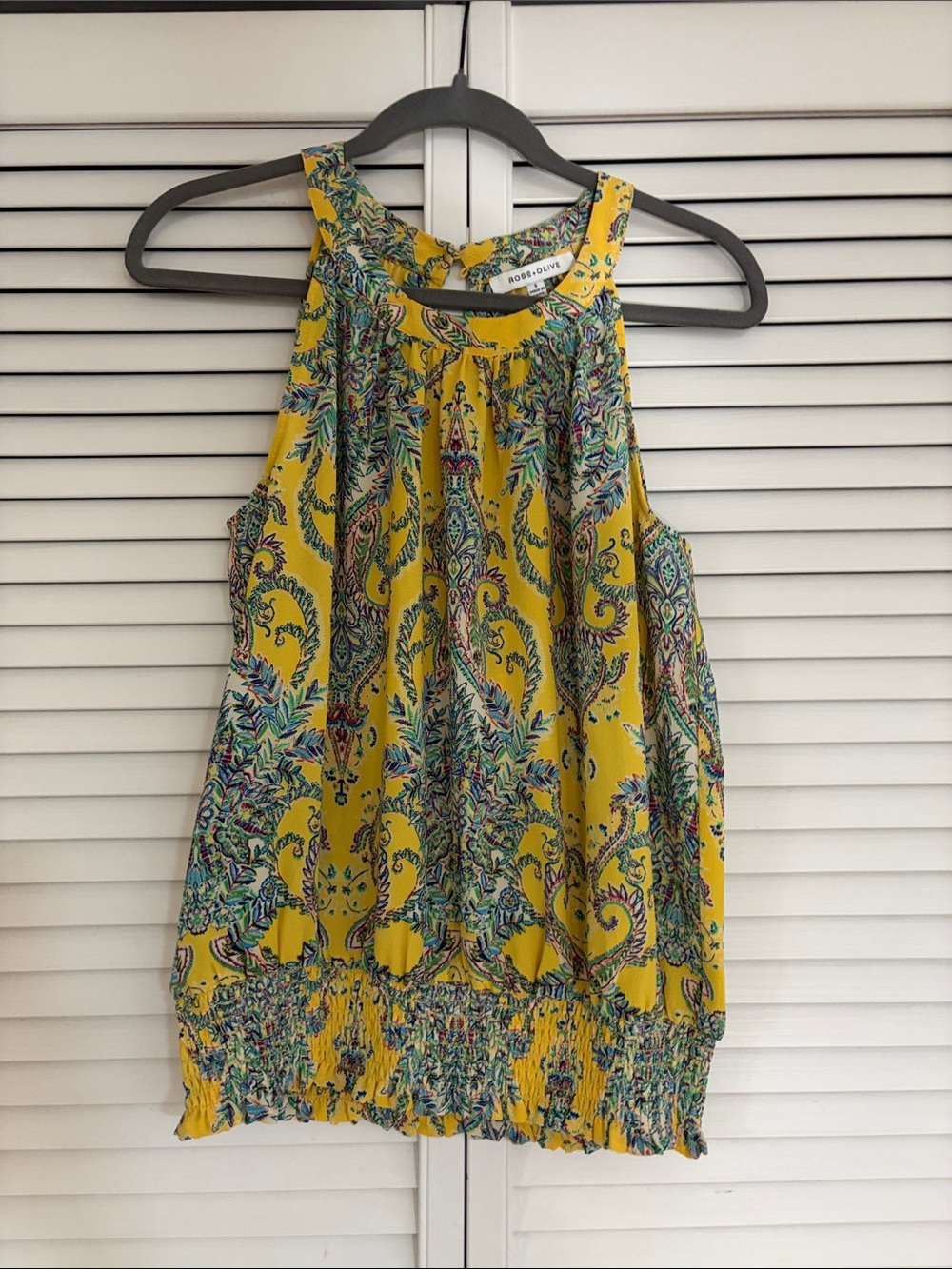 Rose + Olive Yellow Paisley Halter Top - Size Small